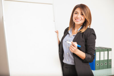 Beautiful language teacher during a class